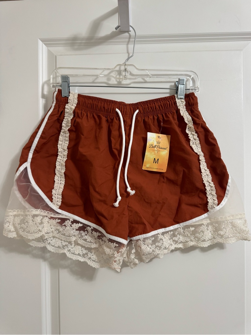 Lace-Trim Drawstring Shorts - Rust